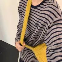【美琪优选】韩系拉毛 厚实女士条纹圆领长袖T恤 女条纹