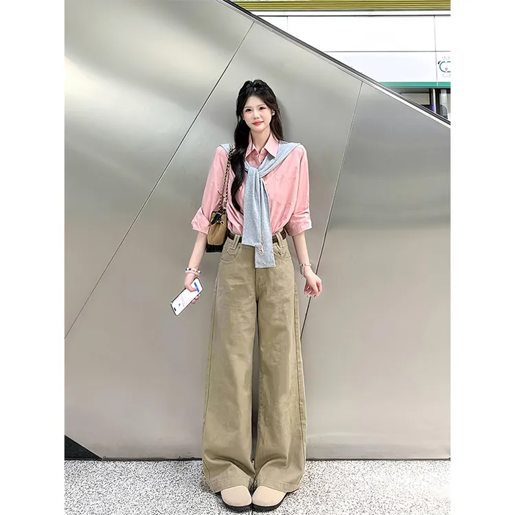 粉色简约长袖衬衫女秋冬季淡人高知老钱风穿搭多巴胺独特漂亮上衣