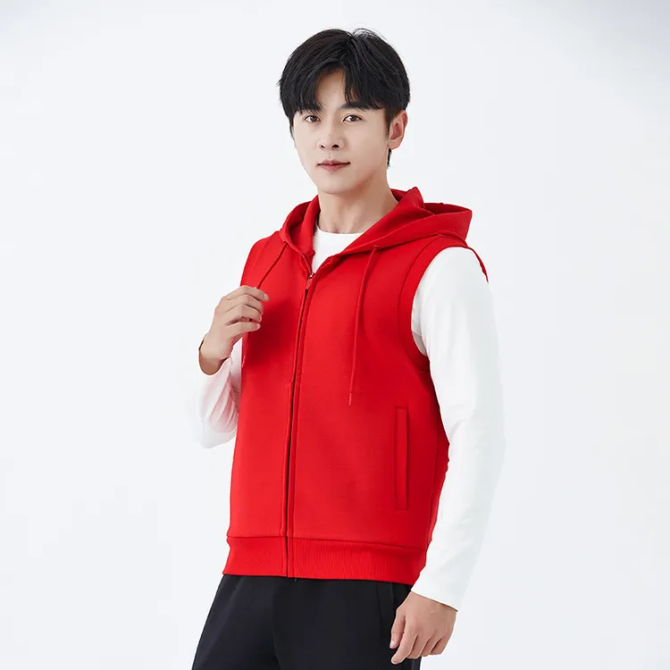 男士空气层连帽马甲男士春秋季新款开衫坎肩马夹休闲无袖背心外套