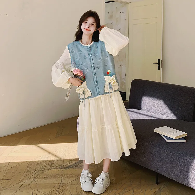 法式超好看针织马甲连衣裙套装女2025春小个子甜美减龄长裙两件套
