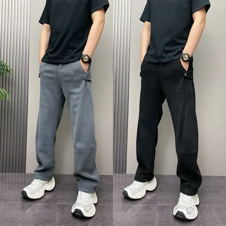 秋冬加绒加厚卫裤男士潮牌纯色直筒休闲裤青年宽松百搭哈伦裤子男