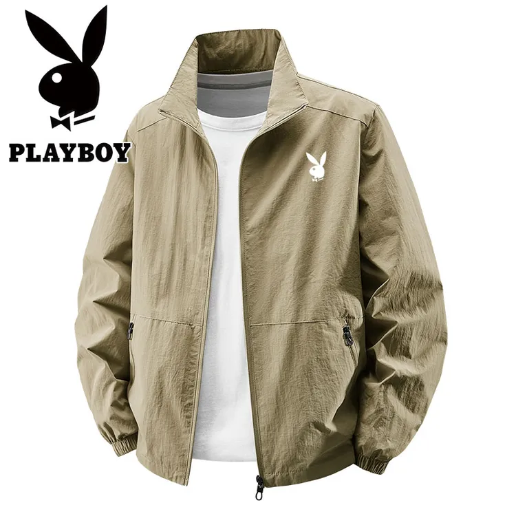 花花公子春秋季男士休闲夹克外套立领男装大码上衣防风薄款外套
