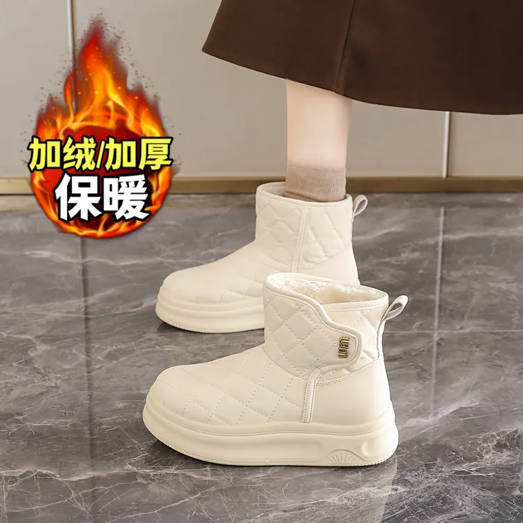 哈尔滨抗寒防水雪地靴女2025冬季加绒加厚防滑孕妇面包棉短靴34码