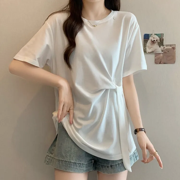 大码遮肚子设计感短袖T恤女夏季新款微胖MM宽松显瘦百搭洋气上衣