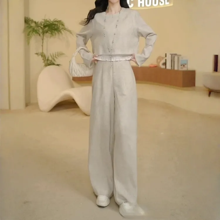 时尚气质显瘦套装女秋季薄款2025年新款洋气减龄休闲阔腿裤两件套