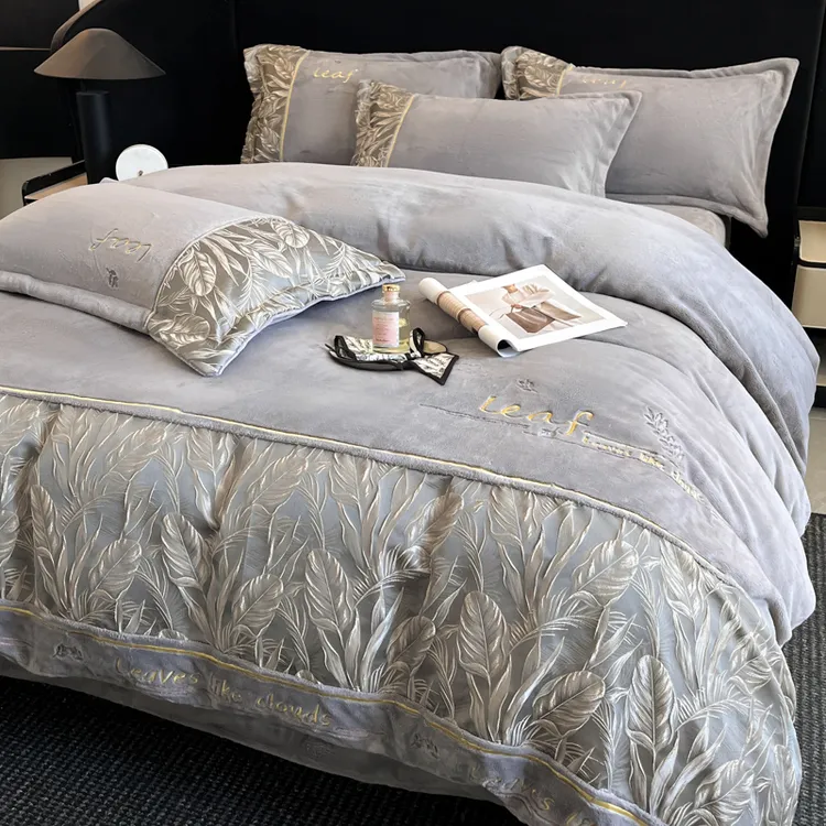 水星家纺冬季保暖牛奶绒四件套加绒加厚轻奢高档水晶绒双面防静电