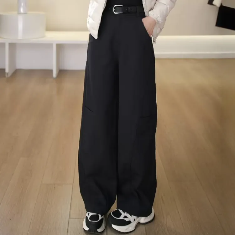 大码工装直筒休闲裤女秋冬胖mm宽松显瘦弯刀香蕉裤高腰垂感阔腿裤