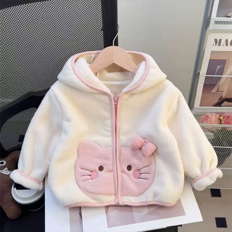 女童摇粒绒卡通连帽外套洋气儿童秋冬装新款女宝宝一体绒上衣女孩