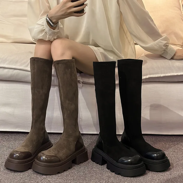 高筒弹力瘦瘦靴女2025年秋冬新款欧版加绒厚底长靴一脚蹬袜靴女靴