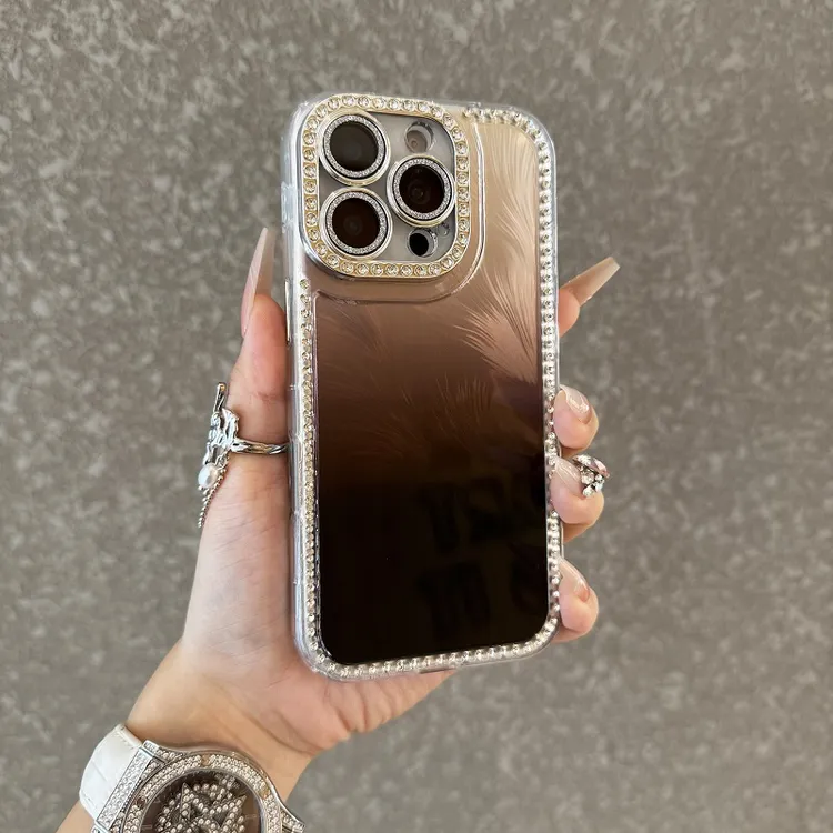 高颜值渐变羽毛适用于苹果16promax手机壳闪粉全包iPhone15防摔14