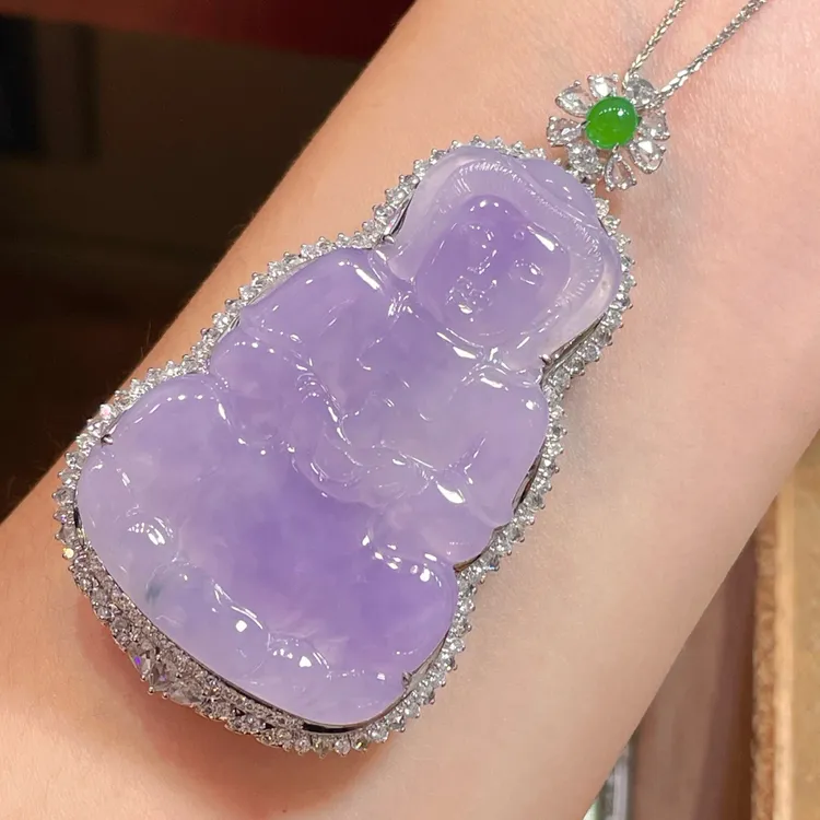 天然翡翠缅A冰种紫罗兰观音吊坠18K金镶嵌.线下同时销售下单咨询