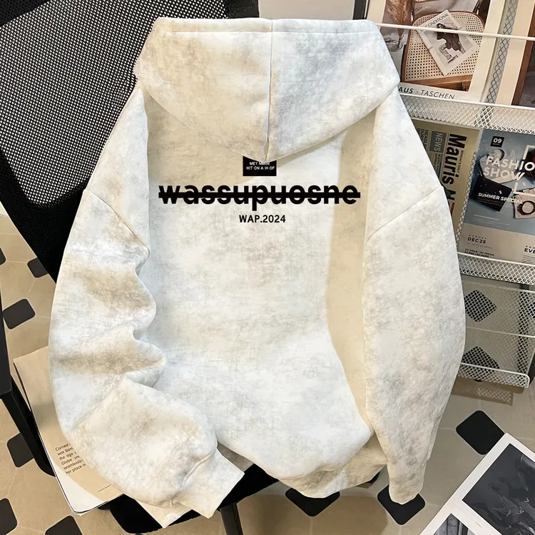 美式ins潮牌连帽卫衣男2025新款oversize重磅短宽廓形蜡染上衣服