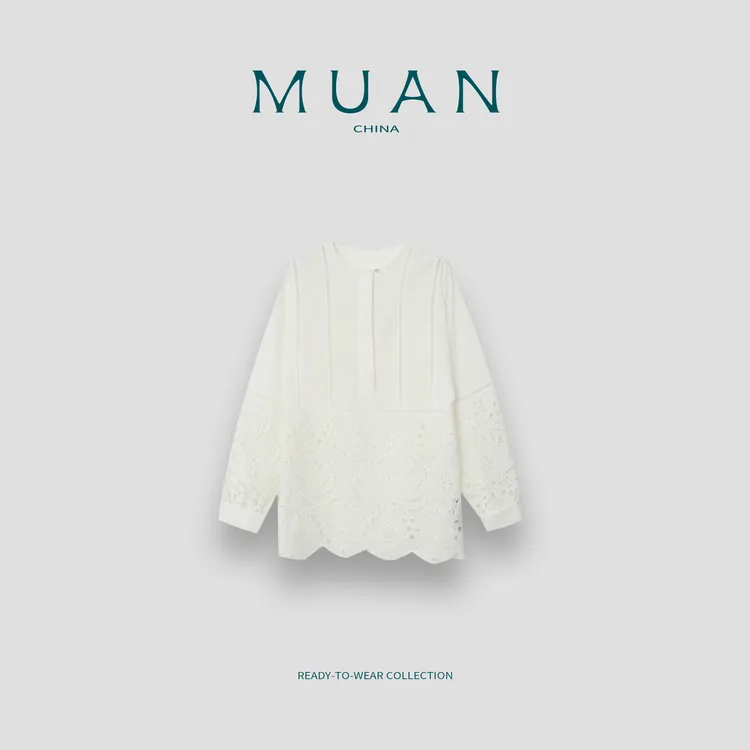 木岸MUAN:《伊丽莎白衬衫》定制镂空花边法式长袖上衣女YJ-23922