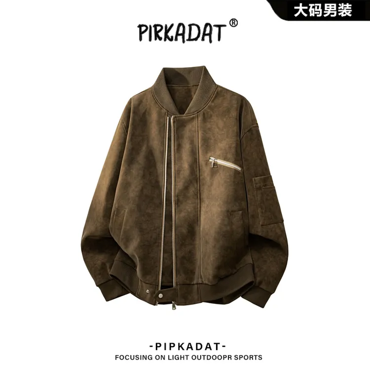 Pirkadat秋季新款扎染立领工装夹克男美式做旧休闲宽松百搭外套男
