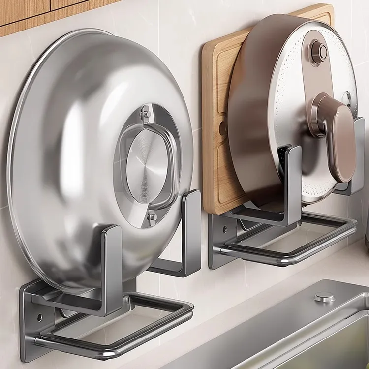 优勤不锈钢大锅盖架子壁挂厨房置物架免打孔墙上收纳砧菜板放置器