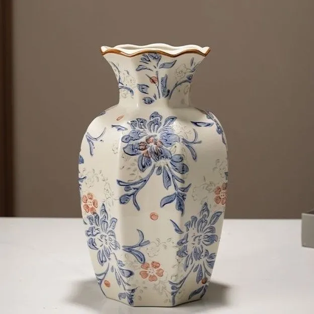 花瓶高级摆件青花瓷陶瓷中式家居花瓶复古客厅玄关鲜花插花装饰品