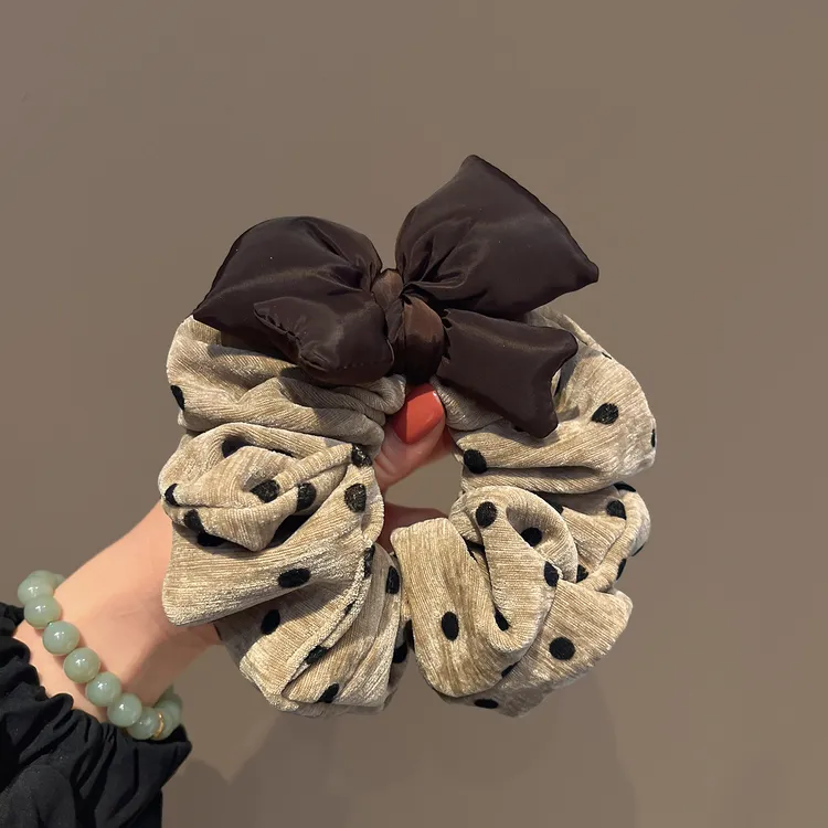 高品质卡其灯芯绒发圈蝴蝶结百搭肠圈头饰秋冬新款扎马尾发绳头绳