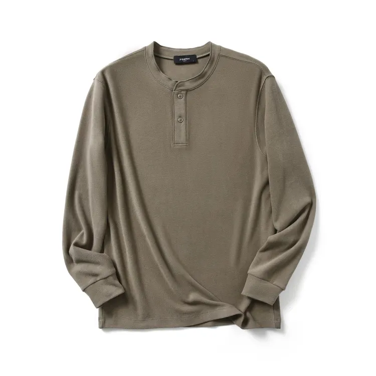 经典高品质秋冬厚款弹力亨利领打底衫再生纤维素男款长袖T恤