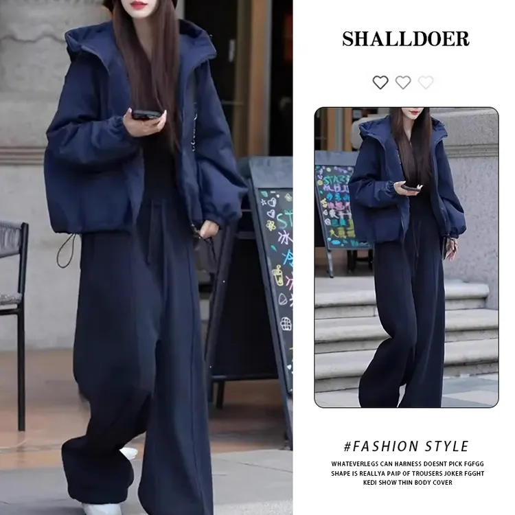 SHALLDOER【悉尼假期】连帽外套休闲裤两件套2025冬季夹棉时尚套装