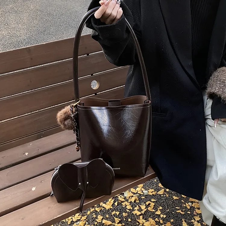 拉链暗袋防盗单肩包斜跨休闲网红水桶包秋冬腋下ins-1209