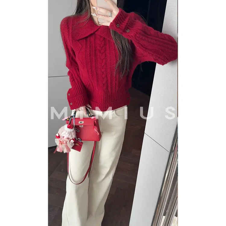 【mimius】P 羊毛特调色POLO翻领绞花长袖毛衣  WG11158