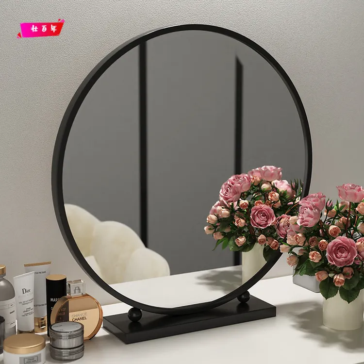 化妆镜台式桌面LED金属梳妆镜轻奢高级感银镜女生卧室梳妆台镜子