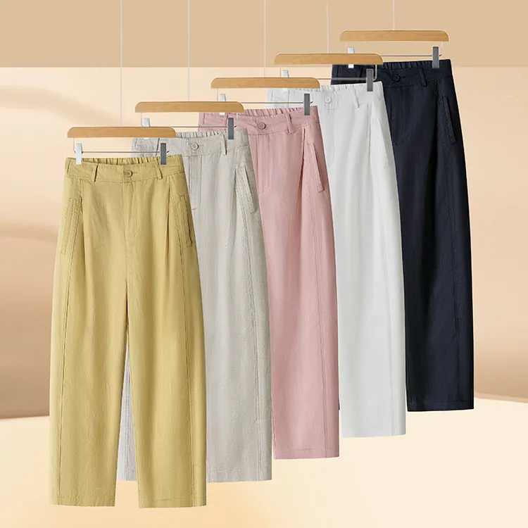 高腰休闲裤夏季八分薄款哈伦裤显瘦宽松韩版百搭弯刀天丝亚麻裤子