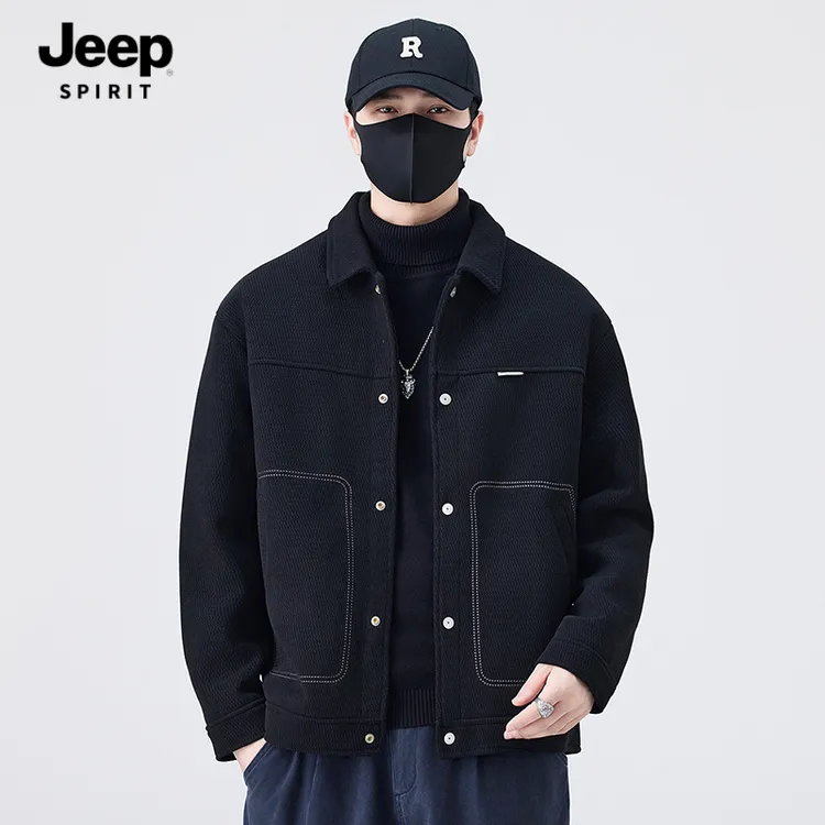 吉普冬季毛呢羽绒服90白鸭绒男士韩版商务休闲加厚保暖潮流羽绒服