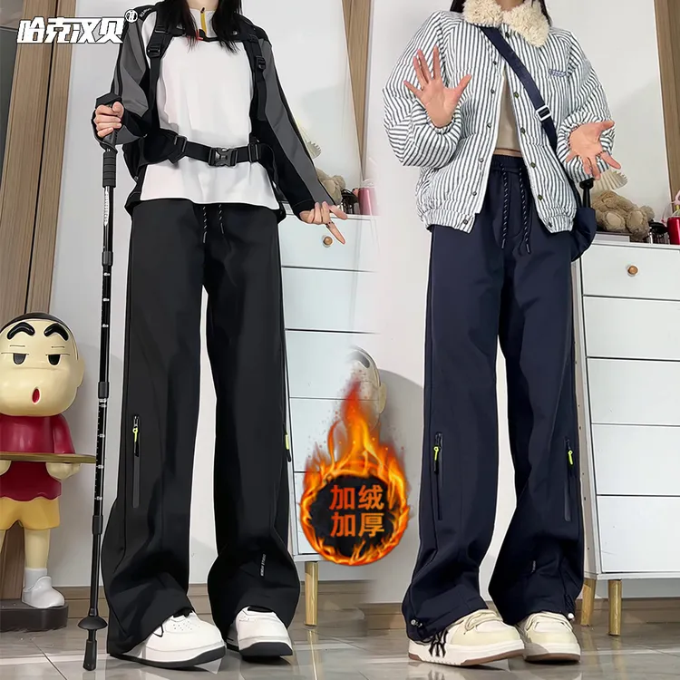 加绒保暖三防冲锋裤男女秋冬季户外工装登山裤高街潮牌休闲长裤子