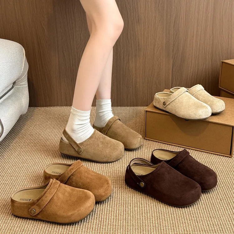 法式复古防滑厚底包头拖鞋女外穿2025新款秋季百搭软底半拖勃肯鞋