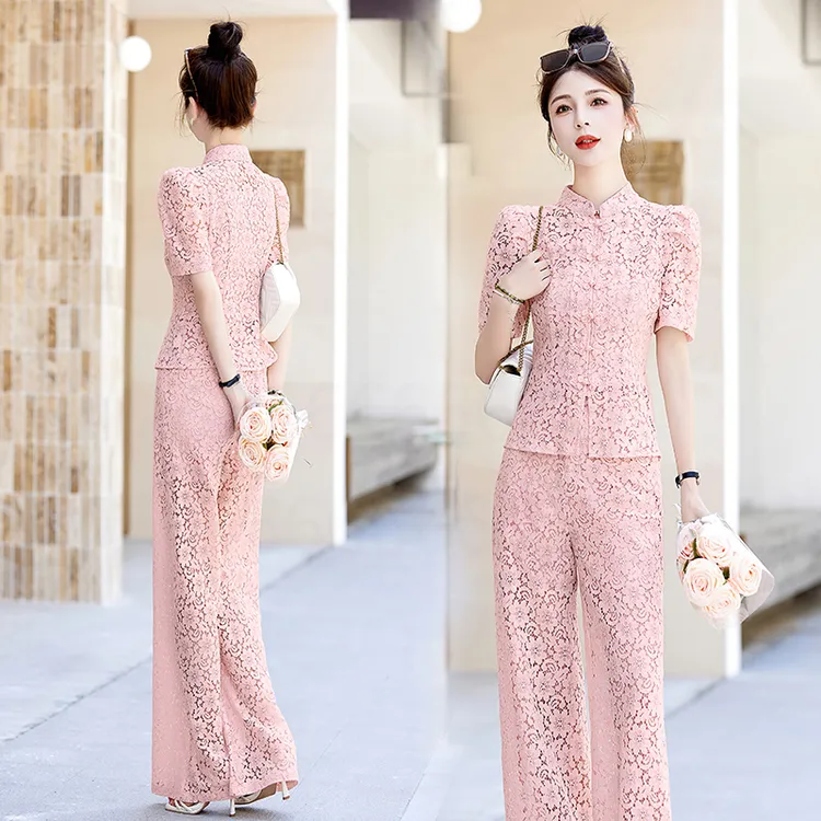 小香风现货新中式女装年显瘦新款时尚洋气蕾丝两件套中国风