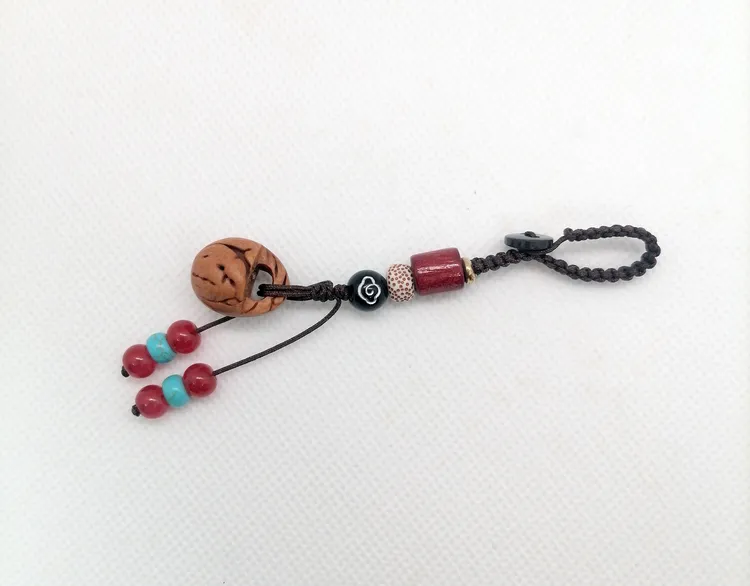 简易小桃蓝桃筐 野生毛桃核纯手工雕刻 钥匙手机包包挂件