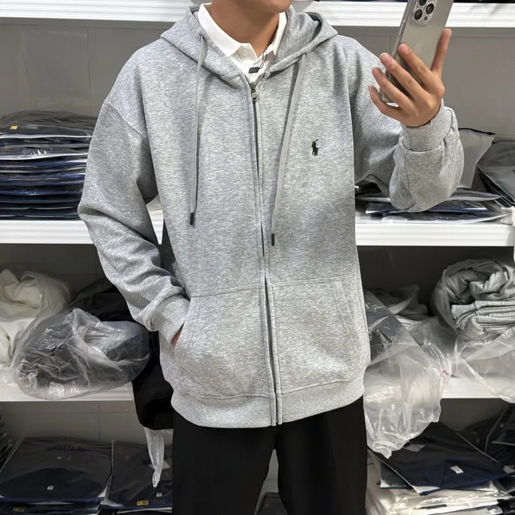 拉夫小马刺绣百搭连帽卫衣外套秋季休闲时尚男装连帽开衫春秋百搭