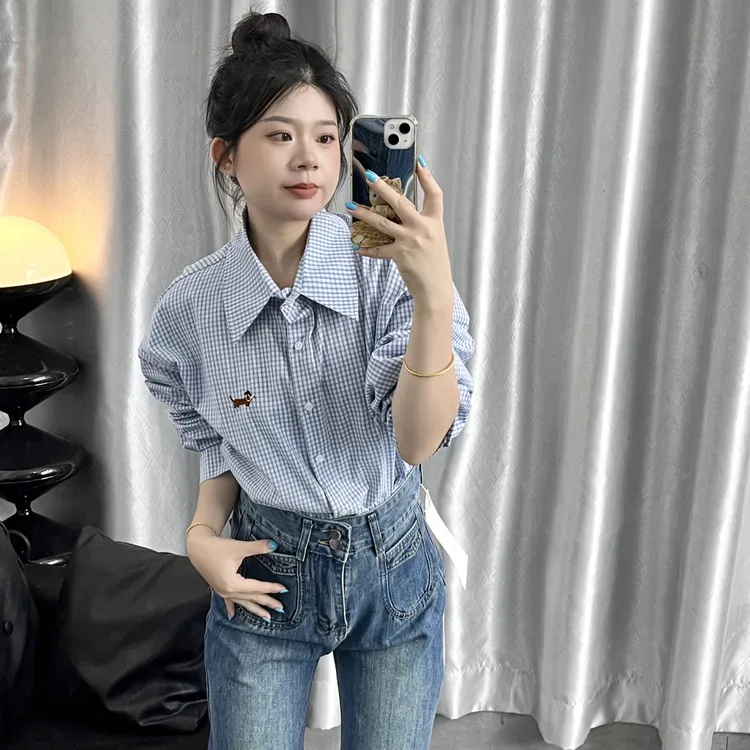 【虎妹推荐】小个子蓝色格子休闲衬衫