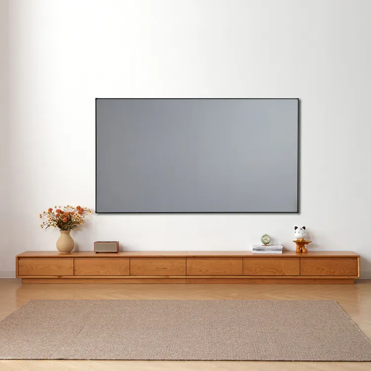 樱桃木电视柜全实木落地柜大小户型客厅极简地台长条矮款现代简约