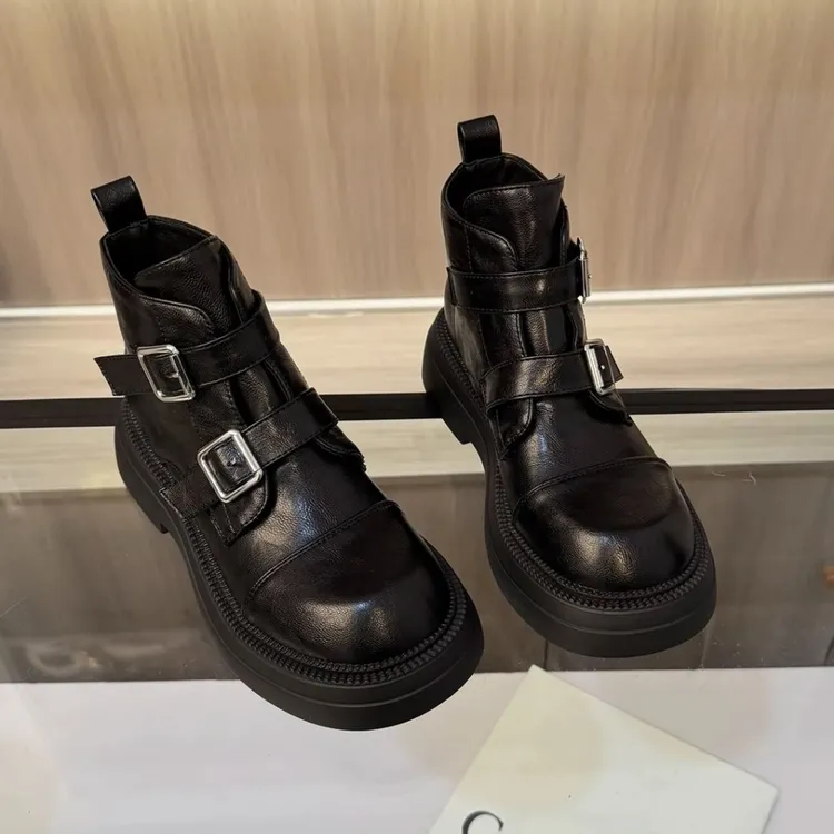 5CM/手工/35-39/圆头学院风双排扣魔术贴时尚百搭阔腿裤必备鞋