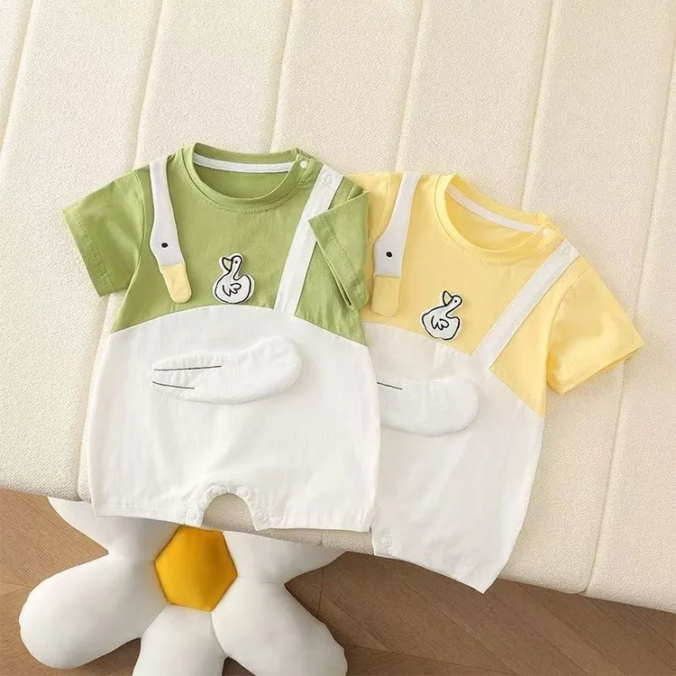新款宝宝夏款婴幼儿可爱萌趣韩版卡通护肚大鹅短袖连体外出服哈衣