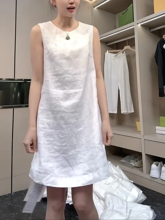 女森说夏季新款薄款透气洋气百搭无袖麻裙宽松显瘦减龄连体裙