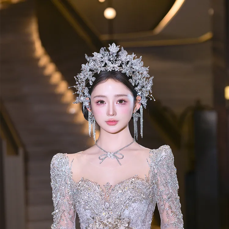 合金仿水晶婚庆饰品 00996 00997新娘头饰重工凝胶蝴蝶皇冠边夹