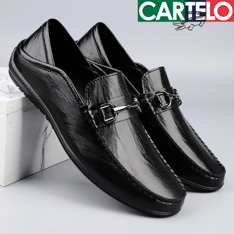CARTELO/卡帝乐鳄鱼男士男款真皮豆豆鞋皮鞋一脚蹬商务夏季男鞋FQ