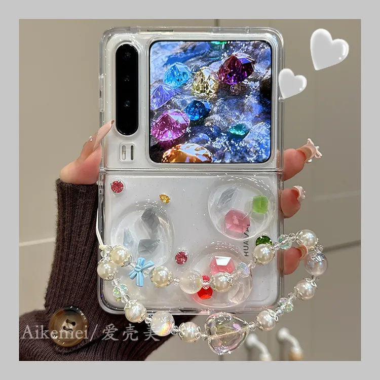 适用华为PuraX折叠屏手机壳pocket2透明立体小米MIX Flip滴胶彩钻