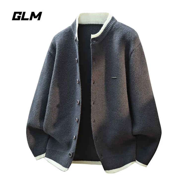 GLM圆领秋季慵懒风开衫男士潮流休闲宽松时尚毛衣外套针织衫潮