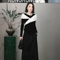 溶溶【晚墨轻云】RONGRONG绵羊毛山羊绒混纺撞色设计针织衫RRF51053