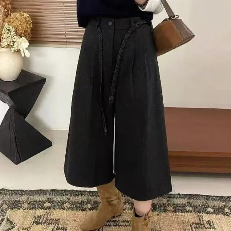 编织飘带休闲阔腿裤女欧洲站2025早秋新款时尚宽松高腰显瘦七分裤