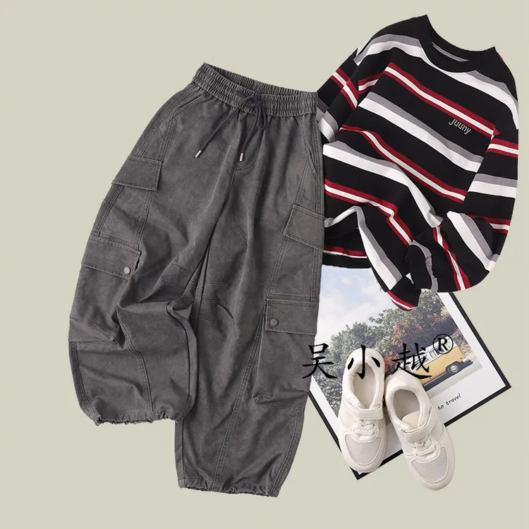 吴小越w1544男童休闲伞兵工装迷彩长裤男孩儿童中大童宽松潮款