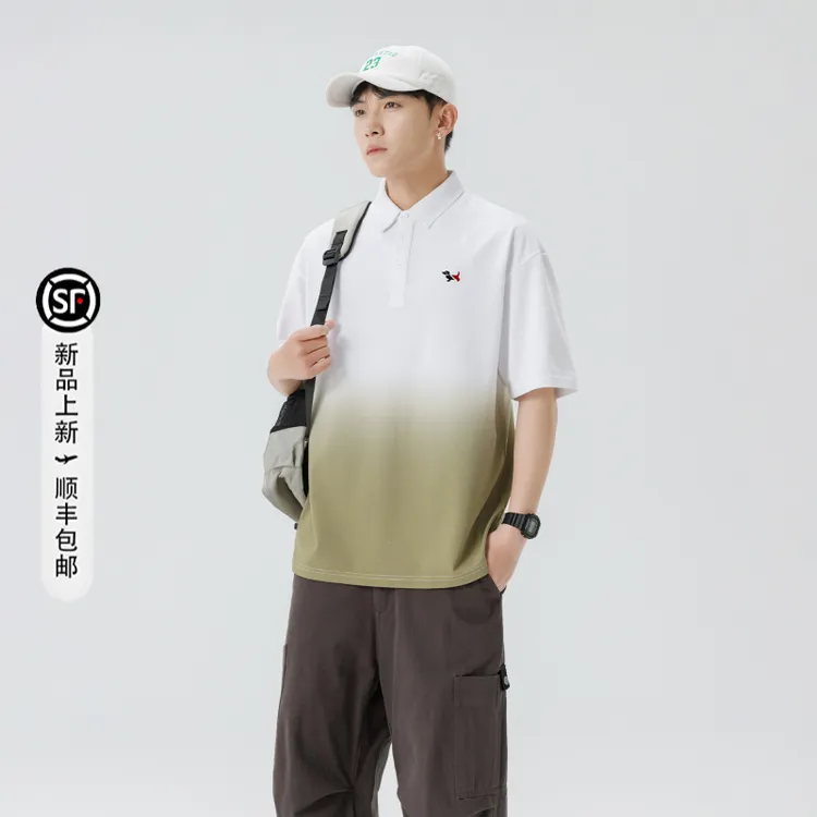 驭瑛汤米格罗斯男士夏季新款渐变POLO衫休闲宽松刺绣翻领短袖上衣