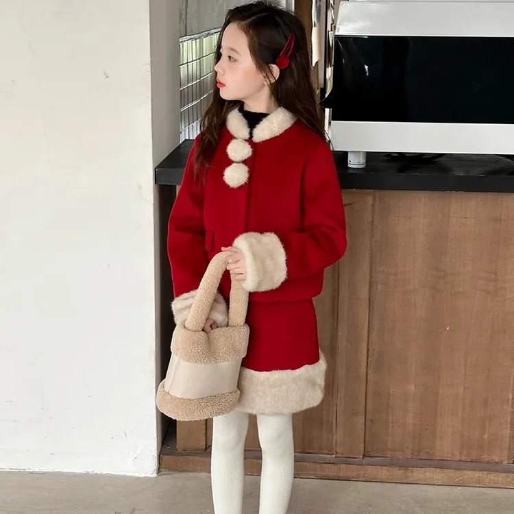 女童拜年服秋冬款中大童过年喜庆红色套装儿童冬季新中式套裙加厚