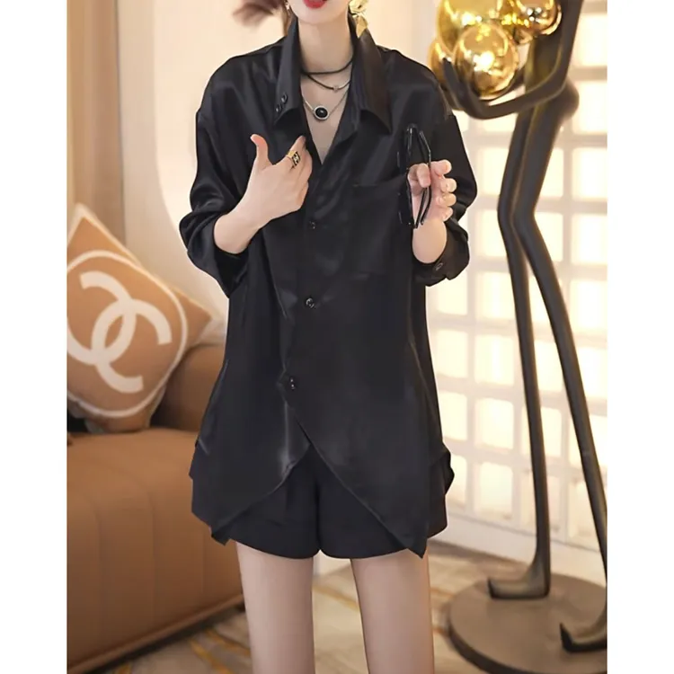 轻熟通勤显瘦凉感气质衬衫网红时尚休闲宽松长袖设计感不规则衬衣