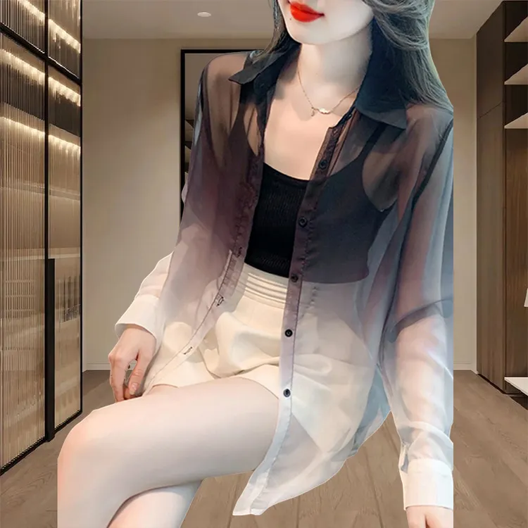 2025超火衬衫女夏季休闲气质独特别致小衫渐变色薄款防晒衬衣外套