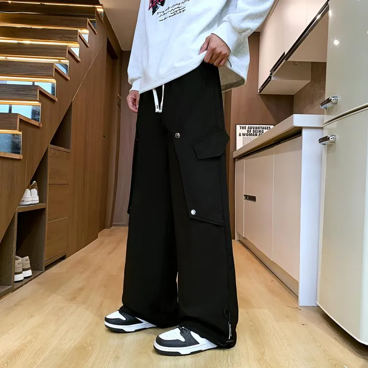 啄木鸟男士休闲裤潮牌春秋季宽松直筒阔腿裤高街百搭美式港风长裤